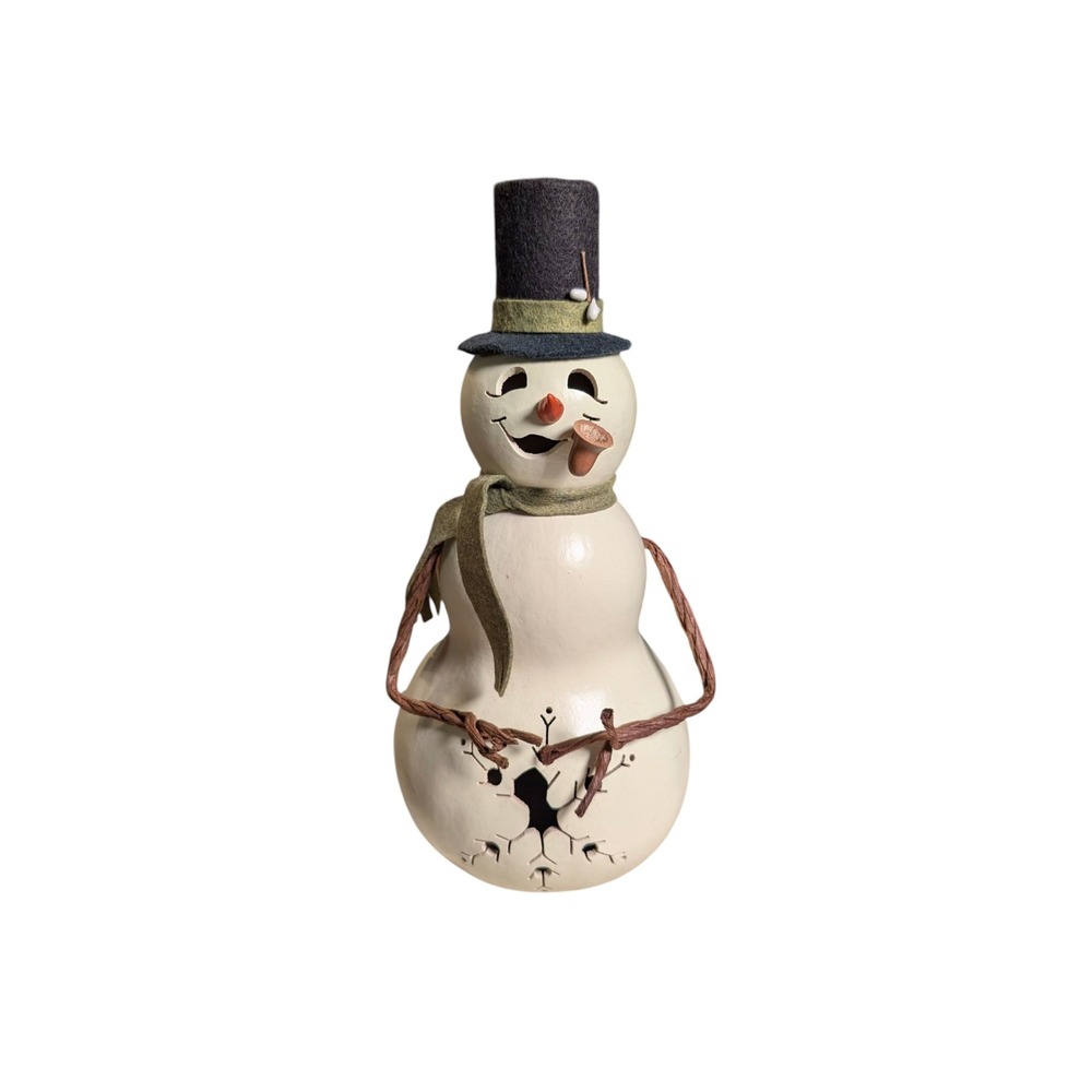 Meadowbrooke Gourds Handcrafted Snowman Lighted Figure with Top Hat and Pipe